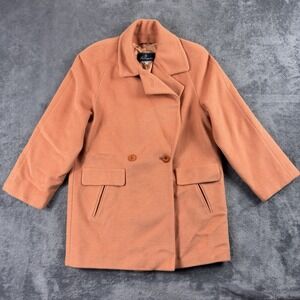 LES COPAINS Double Breasted Peacoat Womens 40 Orange Wool Blend Jacket Italy